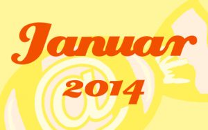 Gelbe Transparenz über dem Social Media Konzepte Bonbon. Davor in orangener Schrift die Worte "Januar 2014".