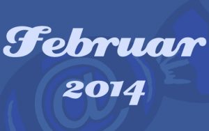 Blaue Transparenz vor dem Social Media Konzepte Bonbon. Davor in weißer Schrift die Worte "Februar 2014".