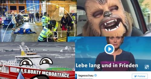 Screenshots von vier Videos, die im Jahr 2016 viral gegangen sind.